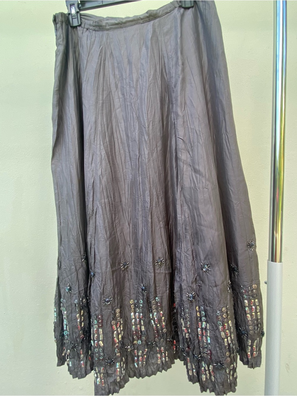 Y2K 100% Silk Silver Grey Beaded Whimsygoth Maxi Skirt Size Medium - Picture 5 of 7